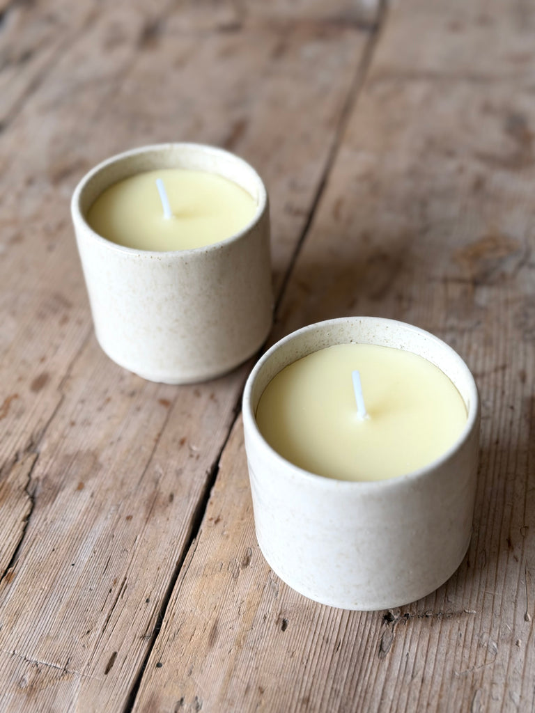 scented candle in a ceramic jar
