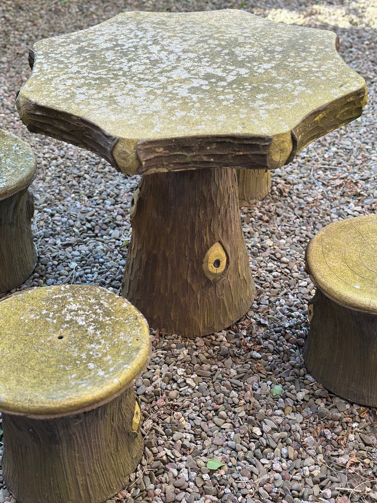 french rustic table and four stools