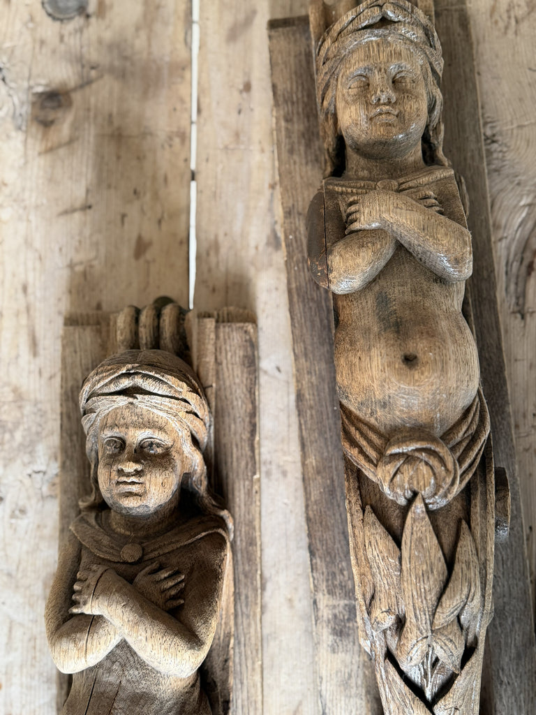 pair of early 19th century oak caryatids