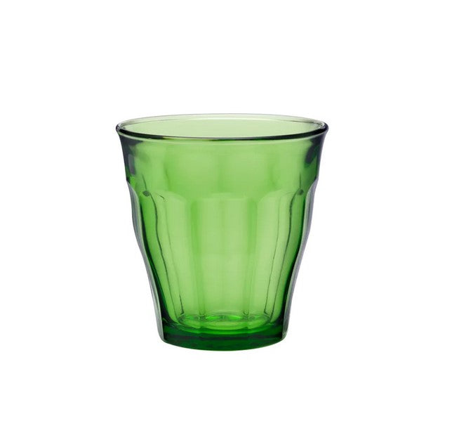 duralex tumblers in amber and jungle green
