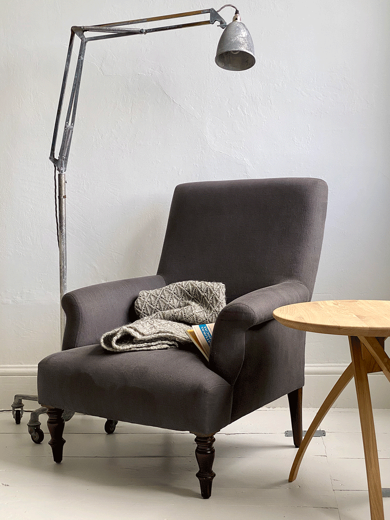 hand made linen lily armchair in espresso designers guild fabric