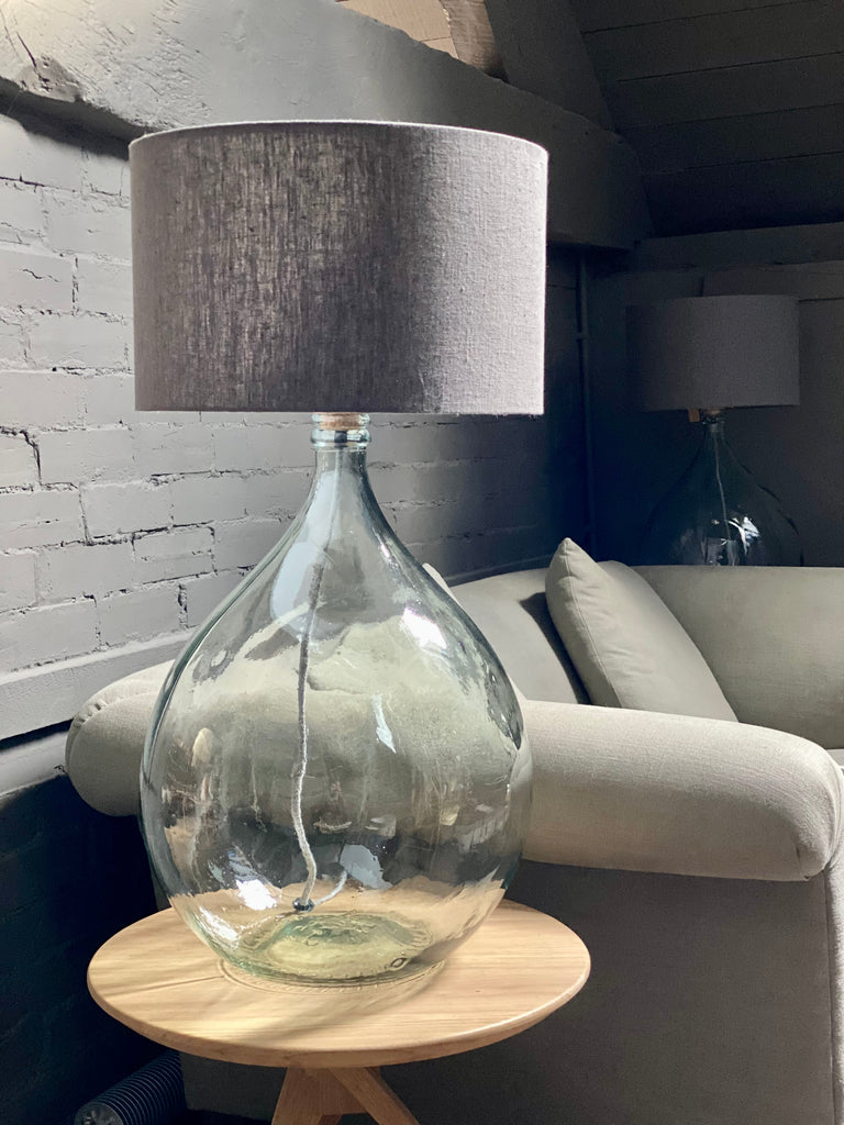 recycled glass lamp and linen shade